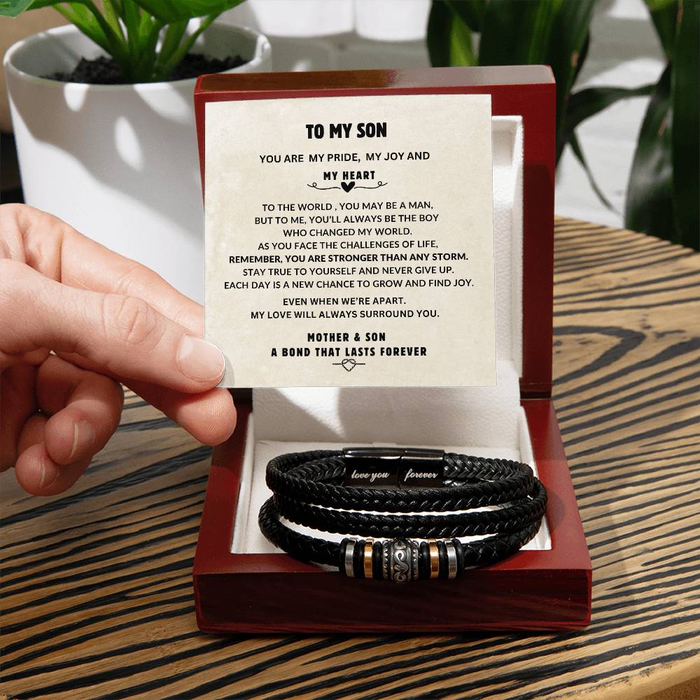 TO MY SON |  YOU ARE MY PRIDE MY JOY AND MY HEART -  VEGAN LEATHER BRACELET